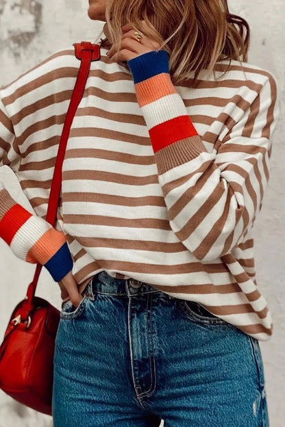 Striped Turtleneck Long Sleeve Sweater | Elegant Urban Tank Top – Machello