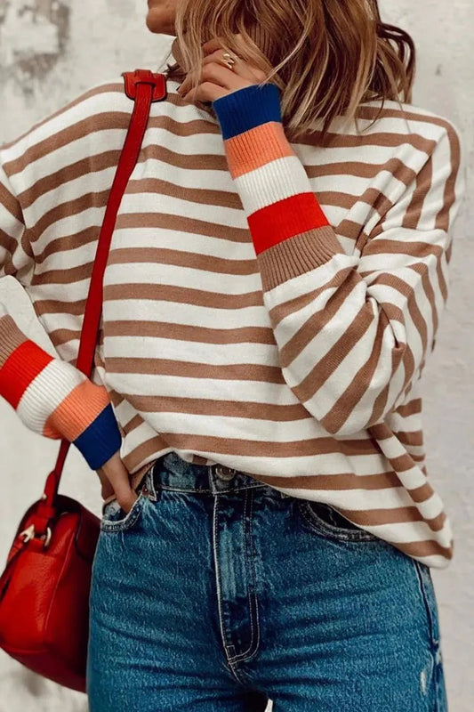 Striped Turtleneck Long Sleeve Sweater | Elegant Urban Tank Top – Machello