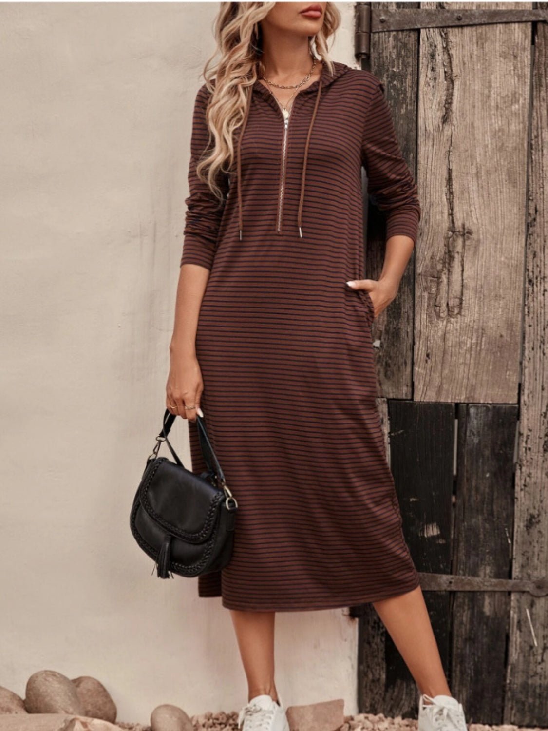 Striped Zip Hooded Dress | Elegant Urban Tank Top – Machello