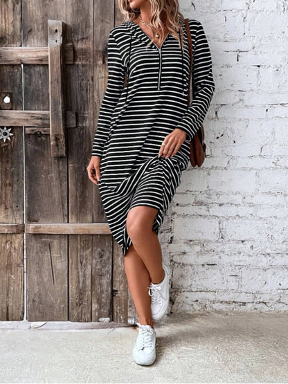 Striped Zip Hooded Dress | Elegant Urban Tank Top – Machello