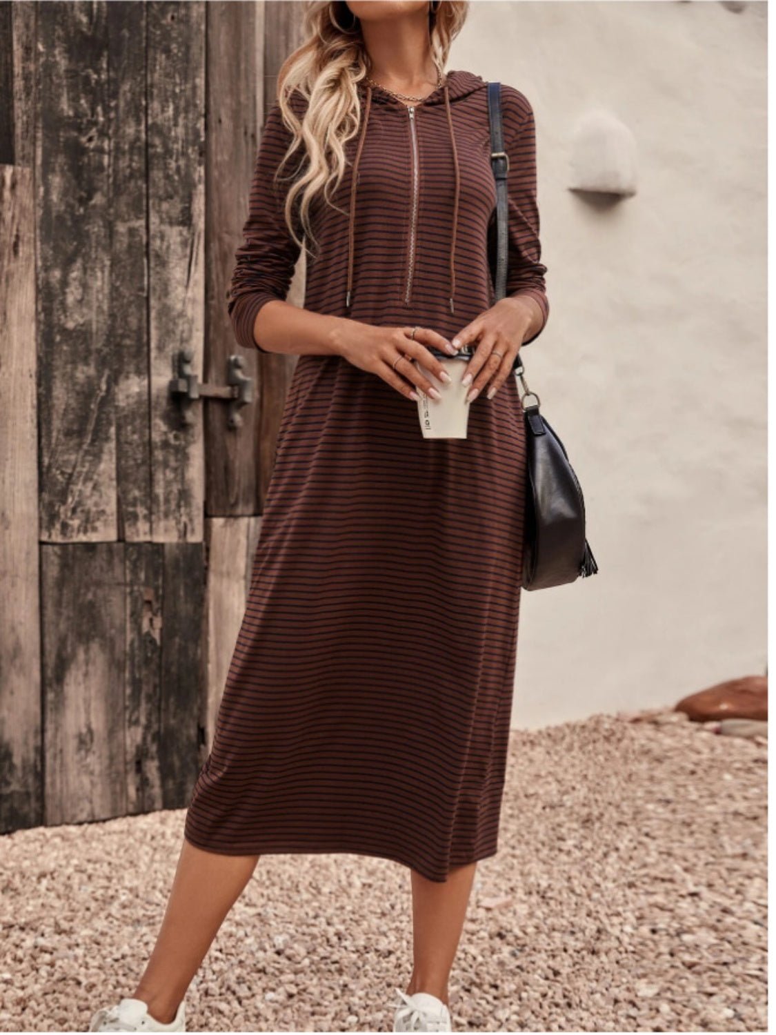 Striped Zip Hooded Dress | Elegant Urban Tank Top – Machello