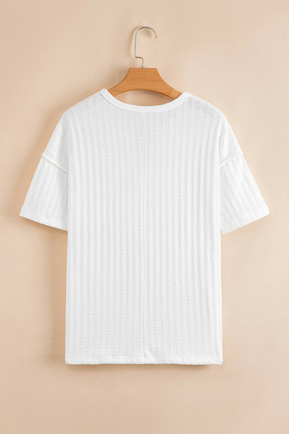 Textured Hollow Grommet Placket Split Neck Short Sleeve Top – Stylish & Slightly Stretchy | Elegant Urban Tank Top – Machello