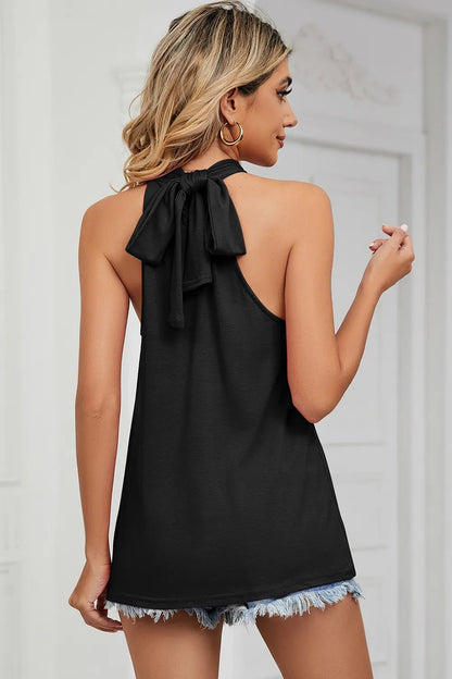 Tied Grecian Neck Tank – Elegant Sleeveless Top with Adjustable Neck Tie and Soft Drape | Elegant Urban Tank Top – Machello