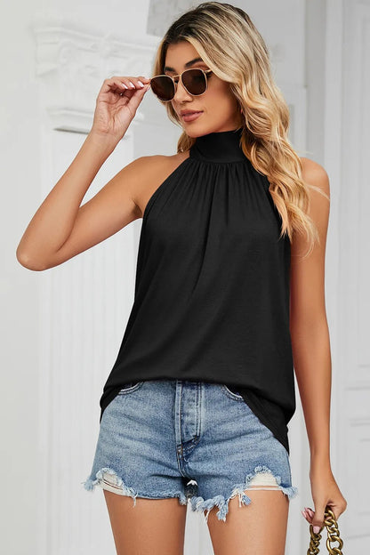 Tied Grecian Neck Tank – Elegant Sleeveless Top with Adjustable Neck Tie and Soft Drape | Elegant Urban Tank Top – Machello